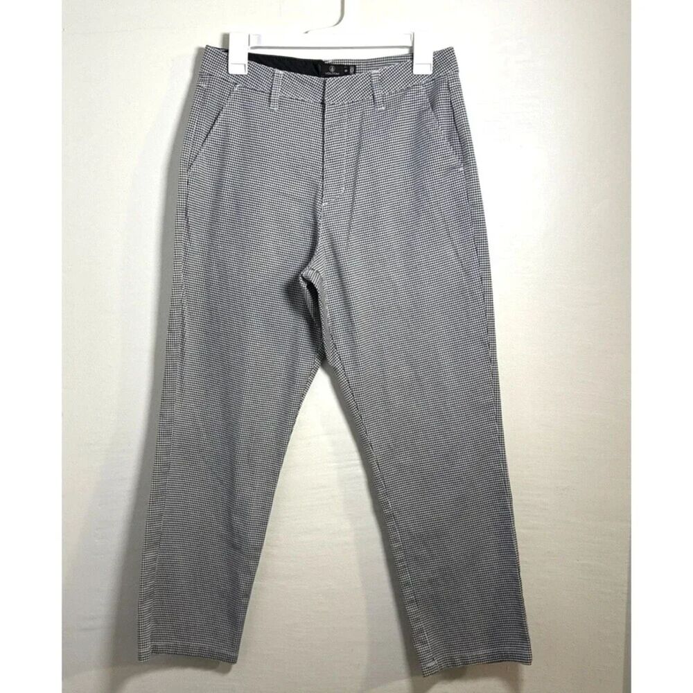 Volcom Womens Houndstooth Plaid Pants Ankle Cropped Black White Size 28